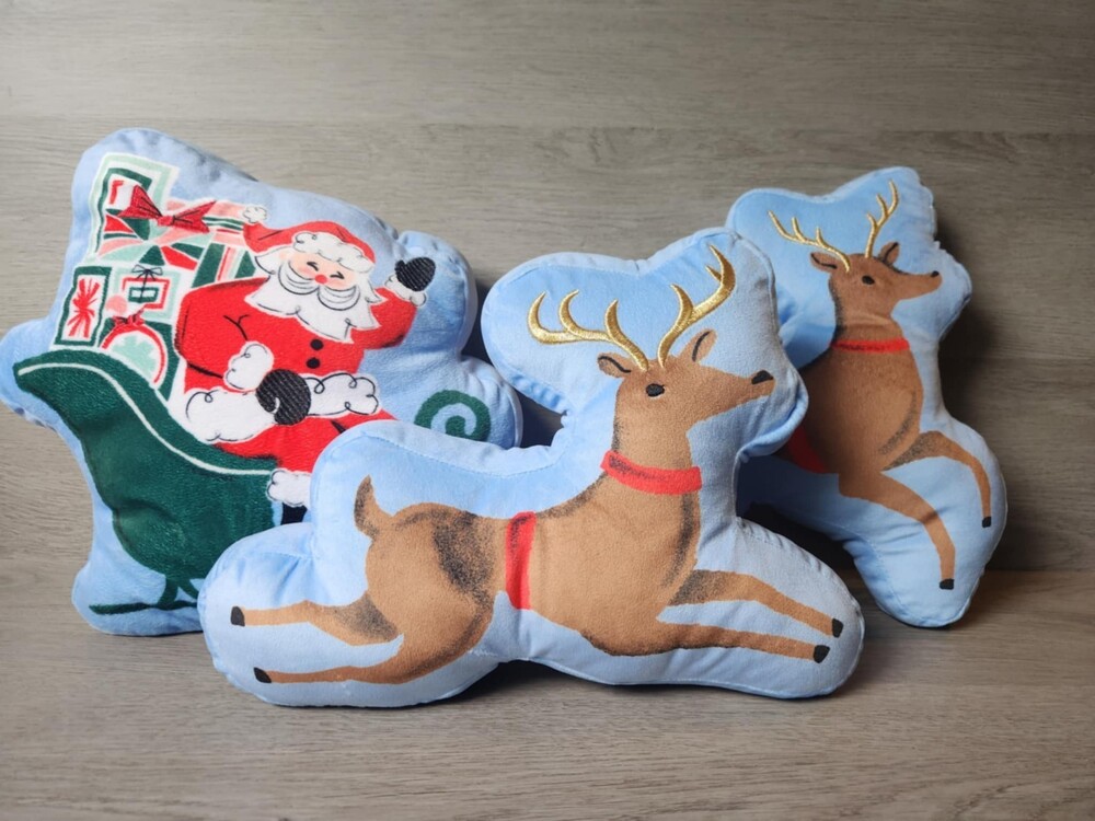 Santa and Reindeer Throw Pillows St Nicholas Square Christmas Decor